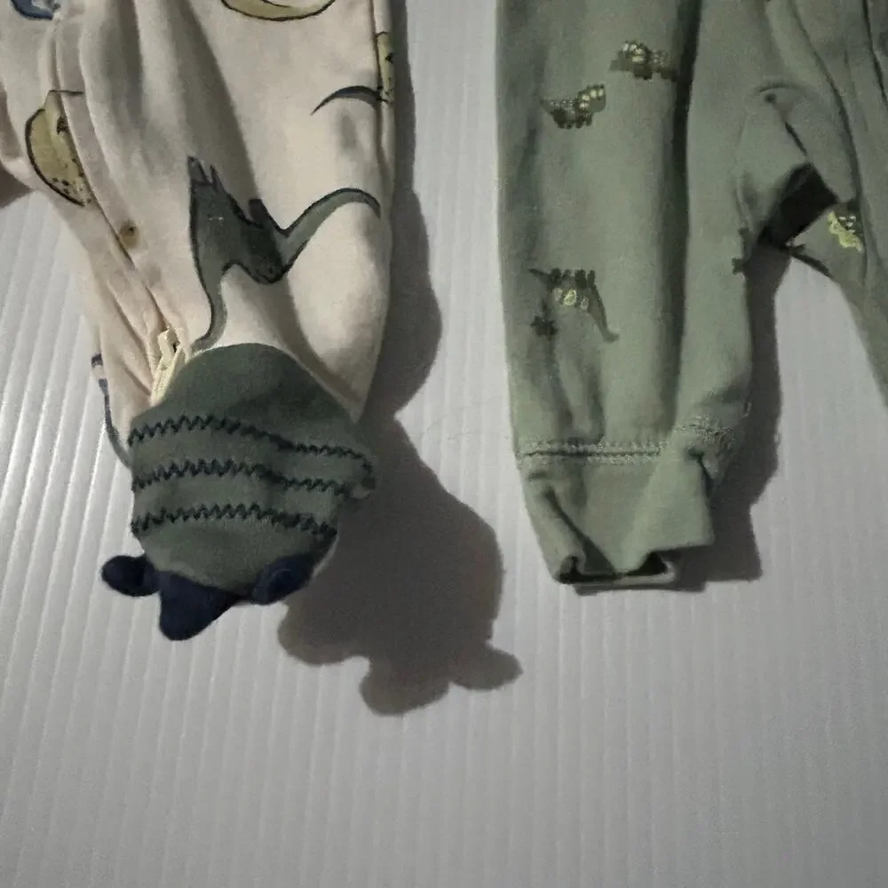 Carters NB Sleepers Lot (2) Long Sleeve Dinosaurs Newborn Footed/Nonfooted